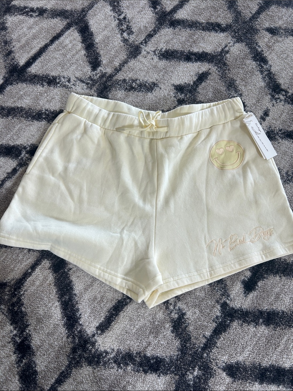 Vintage Havana Cream Yellow Smiley Patch Athletic Lounge Shorts